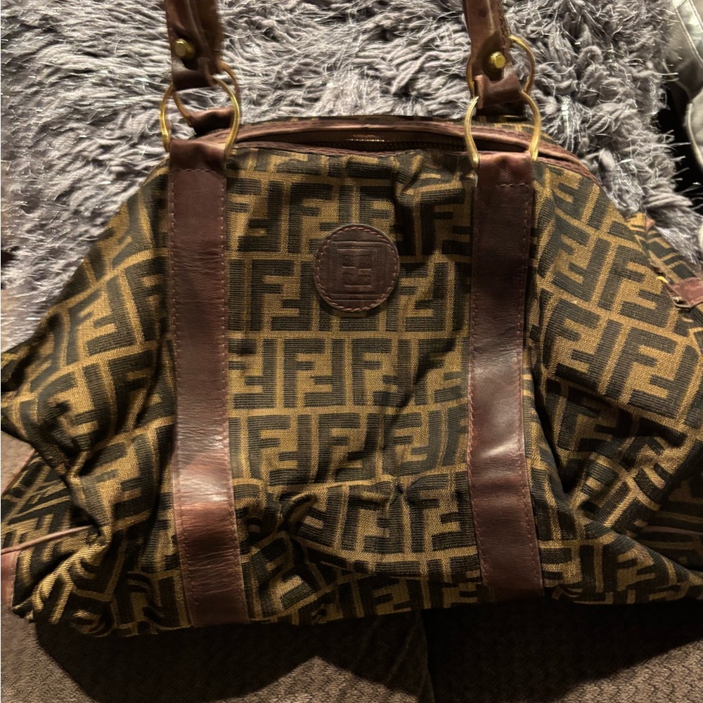 Fendi vintage Zucca Brown and Tan Monogram duffle Bag